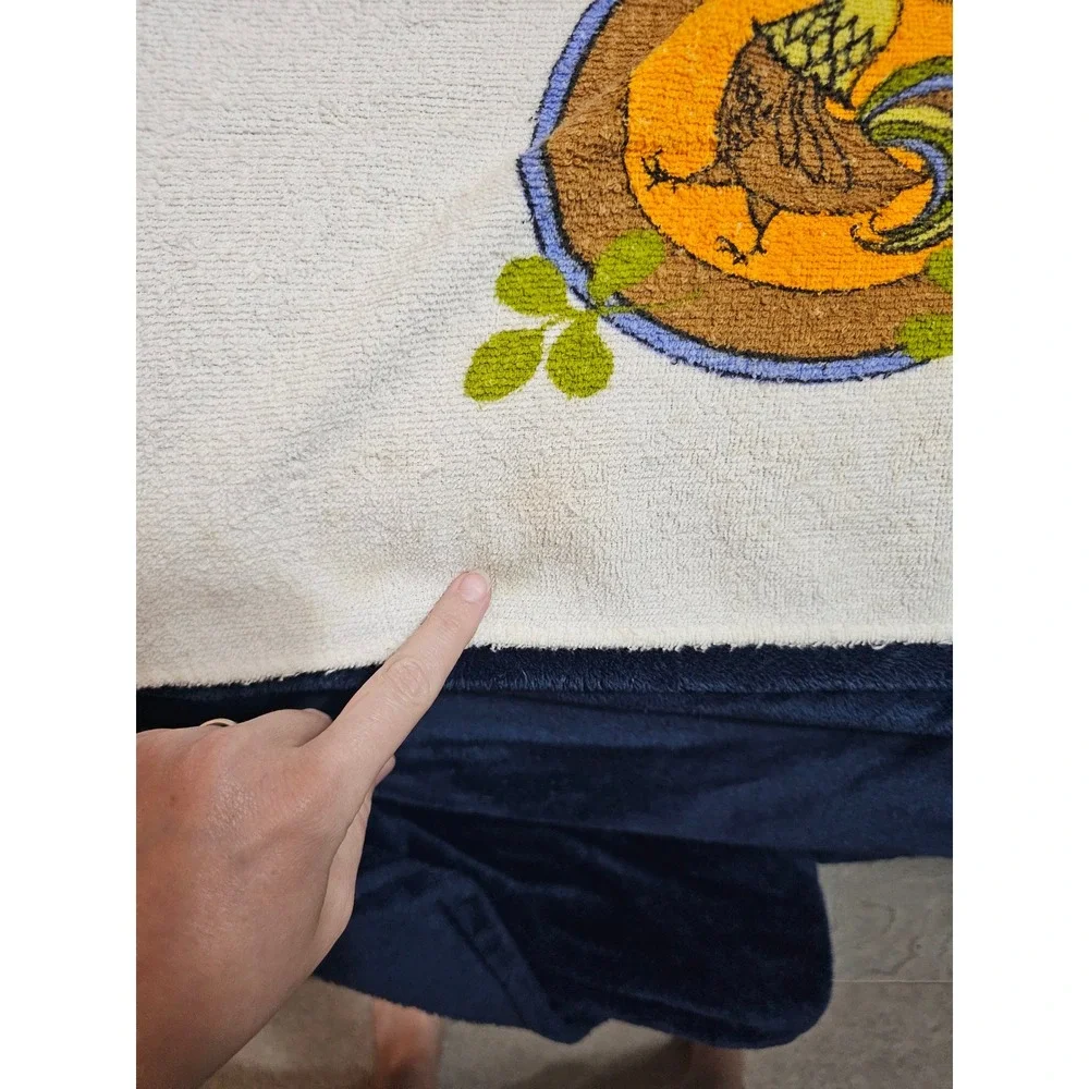 Vintage Mid Century Terry Cloth Tablecloth Rooster Tea Kitchen Orange 63x46